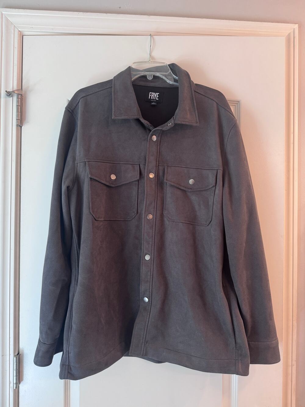 Frye Men's Large Charcoal Gray Faux Suede Shirt Jacket Snap Western Shacket
